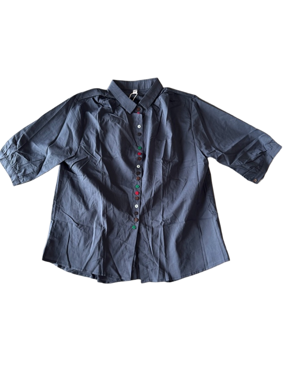 Women's Short Sleeve Navy Blue Thin Button Up Shirt Size 2XL #260350